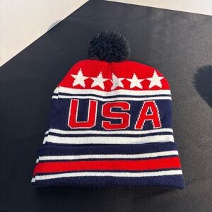 USA Kids Pom Beanie Hat - Red, White & Blue